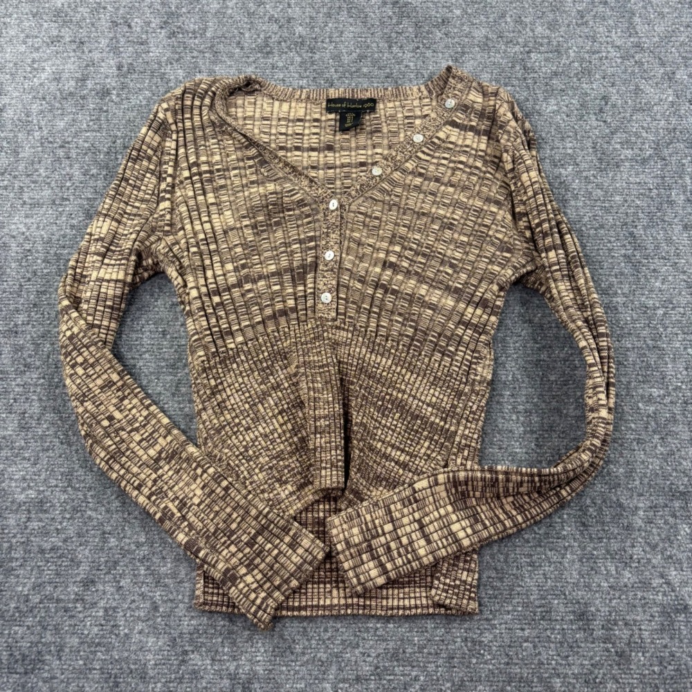 House of Harlow 1960 Ribbed Knit Cardigan Large Brown Space Dye V-Neck Women
